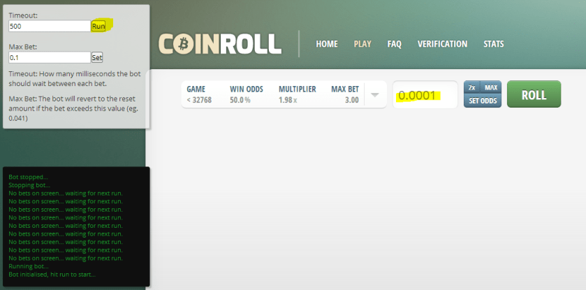 Martingale Bot for CoinRoll.it